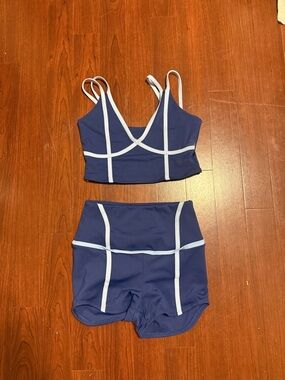 Tiger Friday — Navy Blue Two-Piece Active Crop Top & High-Waist Shorts